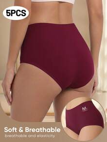 MIOTAN 5pcs Women's High Waist Panties Triangle Briefs Solid Color Tummy Control Butt Lifting Daily Underwear - Multicolor - View 4