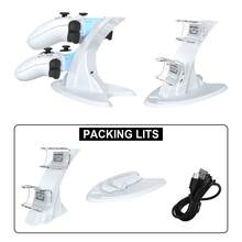 P5 Dual Charging Station For Controllers, 2-In-1 Charge & Storage, 2.5H Fast Charge, Blue LED Light, Stable Base, Type-C, ABS, Black, Ideal For Gamers & Families – Christmas/Birthday Gift - White - View 2