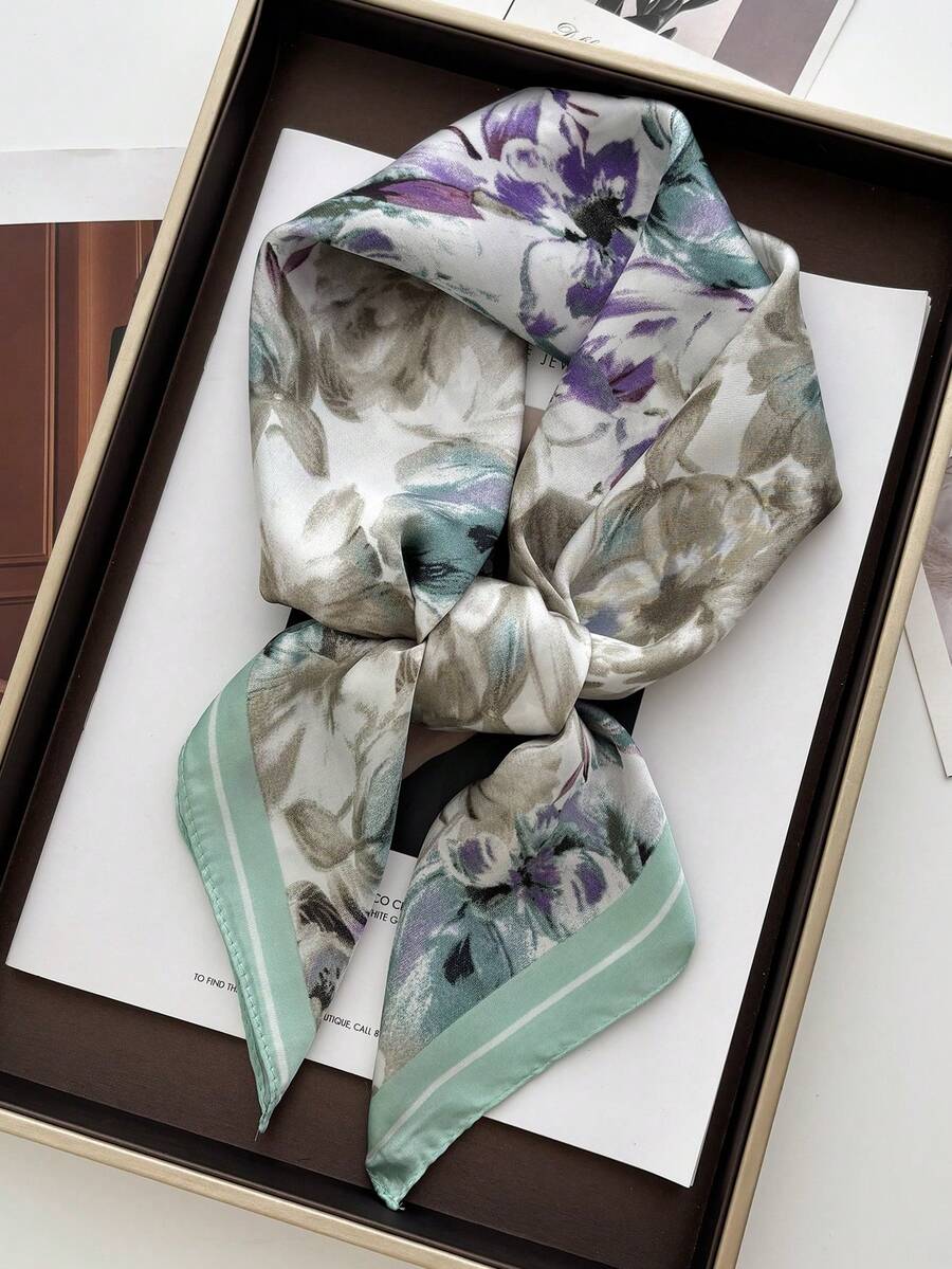 1件奢華品牌豹紋正方形圍巾,女款仿絲綢小方巾,休閒百搭裝飾性小圍巾 - 薄荷綠 - 查看 1