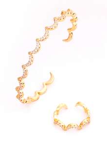 LIGHTSOME 2pcs/Set Women's Luxury Fashion Moon Open Bangle, 18K Gold Plated Copper With Zirconia, Middle Eastern Style Moon Tennis Bracelet Ring, Suitable For Daily Wear - Moon Bracelet Ring - View 14