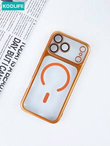 Koolife 1pc Electroplated Magnetic Phone Case, PC Hard Phone Case, Built-In Camera Lens Film, Shockproof Protective Phone Case, Suitable For IPhone 17/17 Pro/17 Pro Max - Orange - View 5