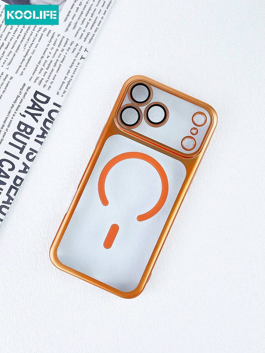 Koolife 1pc Electroplated Magnetic Phone Case, PC Hard Phone Case, Built-In Camera Lens Film, Shockproof Protective Phone Case, Suitable For IPhone 17/17 Pro/17 Pro Max - Orange - View 1