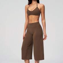 Women's 2 Pieces Set, Tank Top With Short Wide Leg Pants, Suitable For Vacation, Date, Daily Wear. Sports Set - Chocolate Brown - View 8