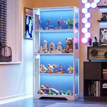 Devoko Glass-Fronted Display Cabinet, Display Case For Collectibles And Decorative Items, Glass Display Case With RGB Lighting Via App & Remote Control, 4-Tier Storage Shelf For Living Room And Study With Push-To-Open Mechanism And Anti-Tip Protection - 查看 1