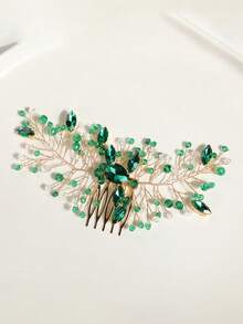 1pc Women's Fashion High-End Heavy Rhinestone Flower Hair Accessory Hair Comb - Green - View 4