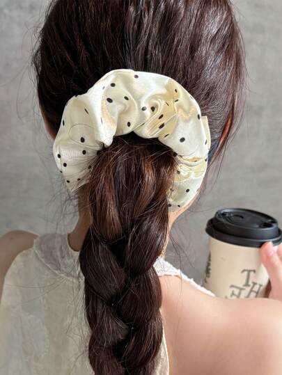 12cm/4.72in Black & White Polka Dot Hair Scrunchies, 2/1pc, Elegant & Versatile Hair Accessories, Suitable For Daily Wear, Casual Occasions, Parties, Commuting, Vacations, Ponytails, Updos, Face Washing, Makeup, Outfit Matching, Holidays And Birthdays
