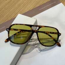 1 Pair Men's Leopard Print Aviator PC Frame Retro Personalized Double Bridge Fashionable Streetwear Fashion Glasses - Green Flower Bag - View 5