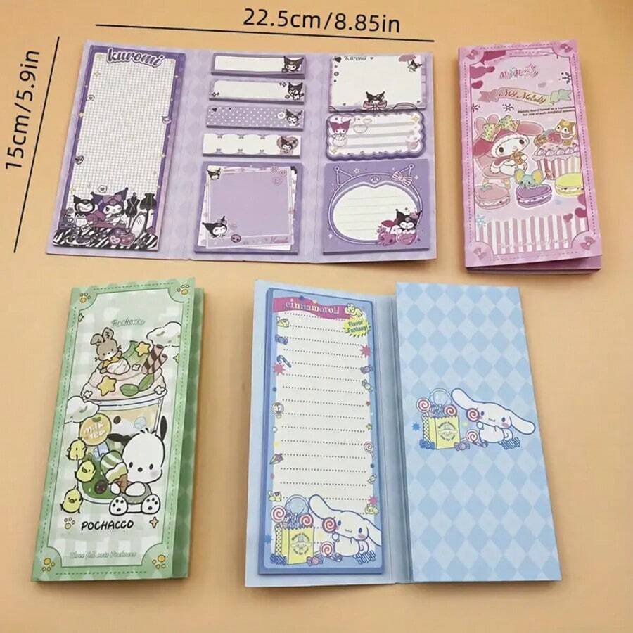 Sanrio Kuromi & Cinnamoroll Self-Adhesive Sticky Notes, 180 Sheets - Cartoon Stickers For Planners And Organizers, Rectangular, Daily Message Board, Diary And Memo Labels - Multicolor - View 1
