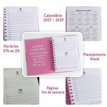 Agenda 2027 Capa Dura C/ Marca Páginas Espiral Agenda Cereja Estampada Glitter Grande Média 336 Pág - Corações - Visão 3