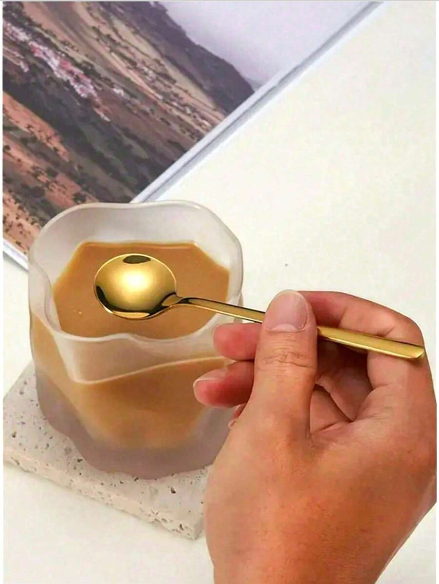 6pcs,Stainless Steel Coffee Spoons, Stirring Spoons, Long Handle Tea Spoons, Gold Tea Spoons, Gold Spoons, Iced Tea Spoons, Long Stirring Spoons, Gold Color Espresso Spoons - Suitable For Coffee, Candy, Dessert, Ice Cream, Appetizers, Cappuccinos - Gold - View 1