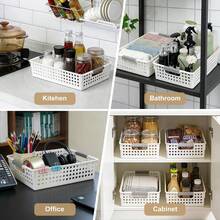 1/2pcs Plastic Storage Basket, Kitchen Storage Bin, Small Food Storage Box With Handle, Household Organizer Box For Kitchen Cabinets, Desktops, Countertops, Bedrooms, Bathrooms, Wide Shallow Storage Box For Fruits, Bread, Ginger, Garlic, Snacks And Picnic, Desktop Clutter Storage Bucket - View 9