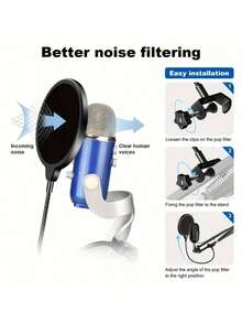 Professional Microphone Windscreen With Dual-Layer Sound Filter, Suitable For Karaoke, Live Streaming And Podcast Recording, XLR Interface - Multicolor - View 7