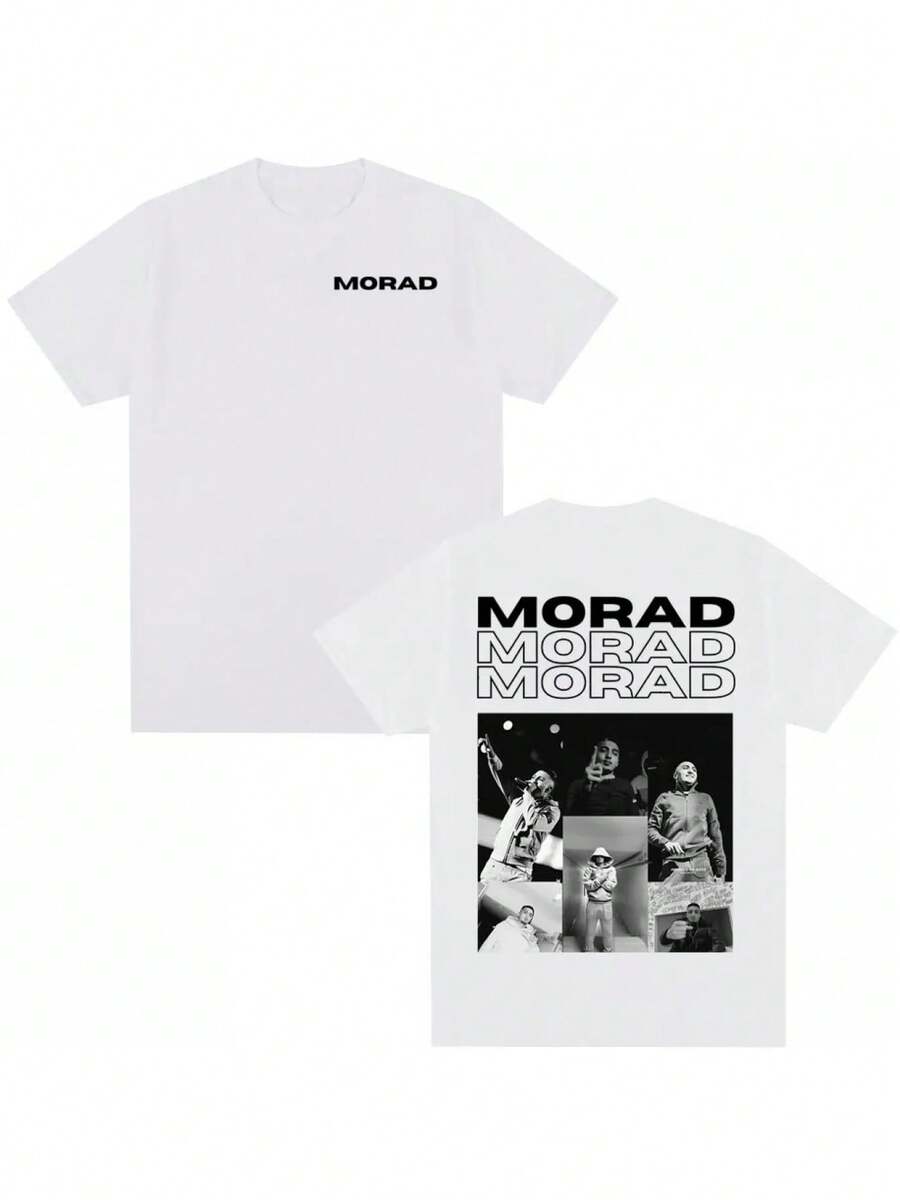 Rapper Morad MDLR Album Merch T-Shirt für Männer und Frauen, Lässiges Baumwoll-T-Shirt, Modisches Hip-Hop Kurzarm-T-Shirt, Streetwear - Weiss - Übersicht 1