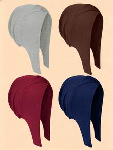 CONFLASS Women's Solid Color Long Tail Pre-Tied Headscarf, Soft Elastic Modal Inner Cap Headscarf, Back To School Daily Wear Muslim Hijab Chemotherapy Cap - Multicolor - View 15