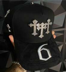 Gorra Negra con Detalle de Cruz Decorativa y Aplicaciones de Strass, Estilo Streetwear Americano, Gorra de Béisbol Tipo Dad Hat Unisex Ajustable - negro - Ver 4