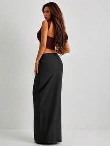 Women Straight Fit Long Vacational Skirt - Black - View 3