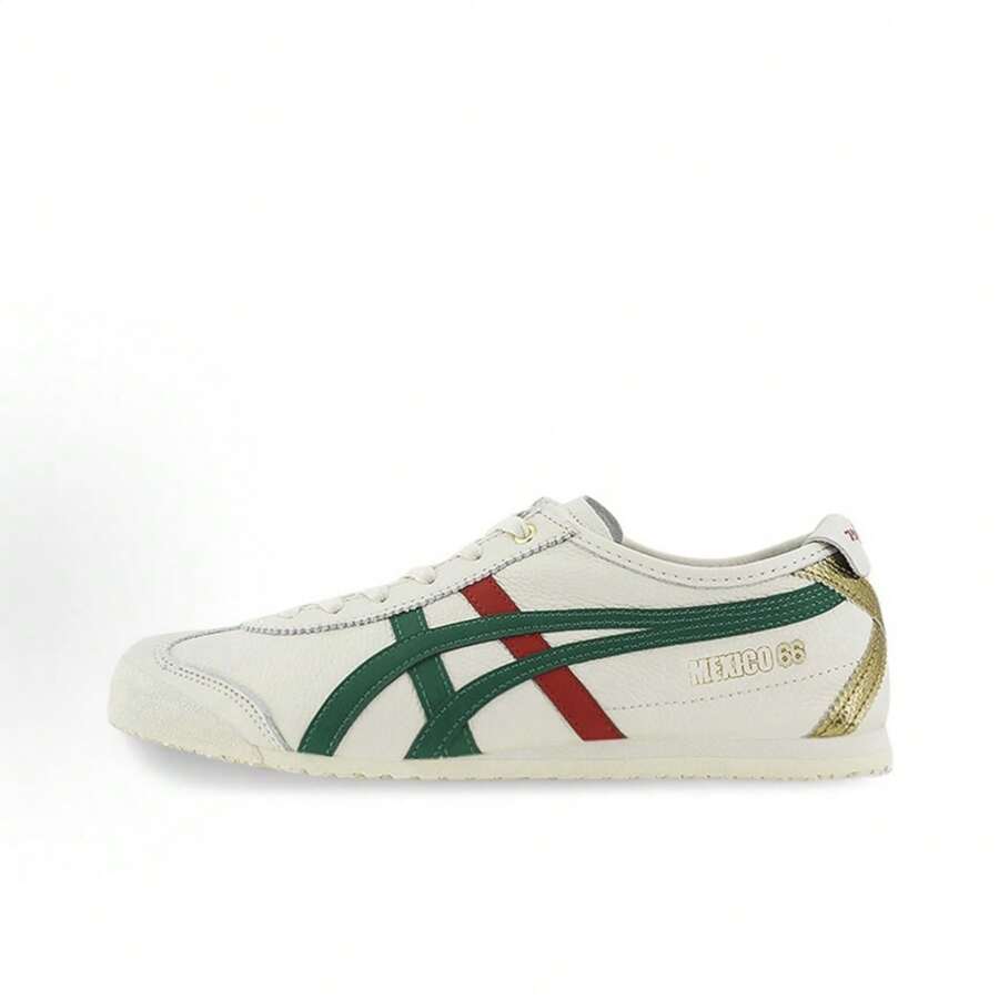 Asics Authentic Onitsuka Tiger Mexico 66 Leather Sneakers - White/Blue/Red Classic Low-Top | Premium Japanese Heritage Footwear | Slim-Profile Lightweight Trainers - 白綠金 - 查看 1