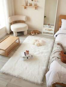 1pc White Rectangular Faux Wool Rug, Fluffy Soft Touch, Smooth And Comfortable, Fashionable Home Decor, Fuzzy Skin-Friendly Material, Non-Slip Bottom, Low Shedding, Easy Care And Machine Washable, Suitable For Bedroom, Living Room, Hallway, Study, Dressing Room, Walk-In Closet, Bedroom Rug, Study Rug, Living Room Rug, Welcome Mat, Office Decor Rug, Area Rug, Bedside Rug, Sofa Rug, Coffee Table Rug, Tea Table Mat, Floor Mat, Holiday Decor Rug, Home Decor Essential, All Season - White - View 1