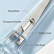 Gunting Pelajar Gagang Transparan, Gunting Pengaman Ujung Bulat Stainless Steel dengan Penutup Penyimpanan, Gunting Kerajinan Mini Portabel, Cocok untuk Anak Sekolah, Perlengkapan Memotong Kertas, Kain, dan Kulit untuk Seni dan DIY - Sepotong Tunggal - View 3