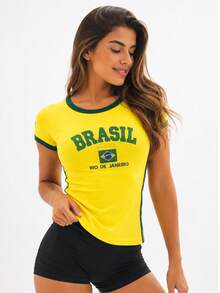 Women's Shirt Brazil Y2K – Long Baby Look - 黃色的 - 查看 8