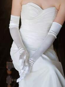 1 Pair Women's Extra Long Over Elbow Double Row Beaded Satin Silk Bridal Wedding Gloves Suitable For Apparel Matching - Milky White - View 2
