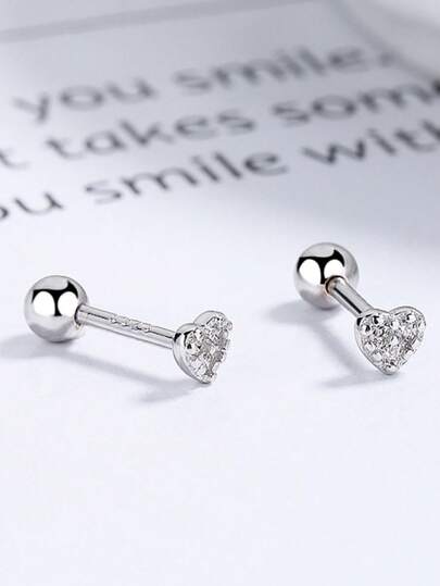 1 Pair S925 Sterling Silver Mini Rhinestone Heart Stud Earrings, Korean Style Sweet Cute Ins Minimalist Fresh Personalized Exquisite Niche Elegant Versatile Piercing Screw Earrings, Casual Party Daily Wear Fashion Jewelry Gift