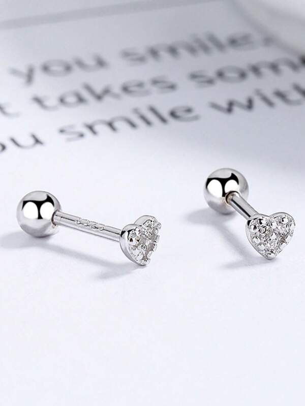 1 paire de boucles d'oreilles clous mini cœur en strass en argent sterling S925, style coréen doux et mignon, minimaliste frais, personnalisé, exquis, de niche, élégant et polyvalent, boucles d'oreilles à vis pour piercing, bijoux de mode pour usage quotidien, décontracté et fête, cadeau