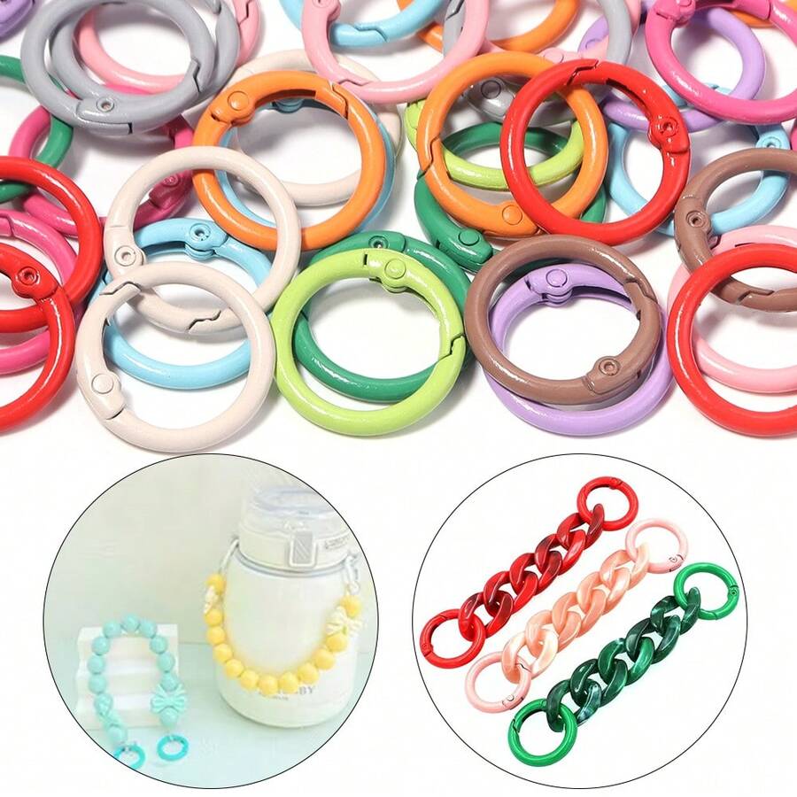 20pcs/Pack Colorful Metal Round Spring Rings 23mm, Dopamine Open Split Rings, Handmade Jewelry Key Chain Clasp DIY Accessories, Bag Buckle Spring Hook Pendant Materials