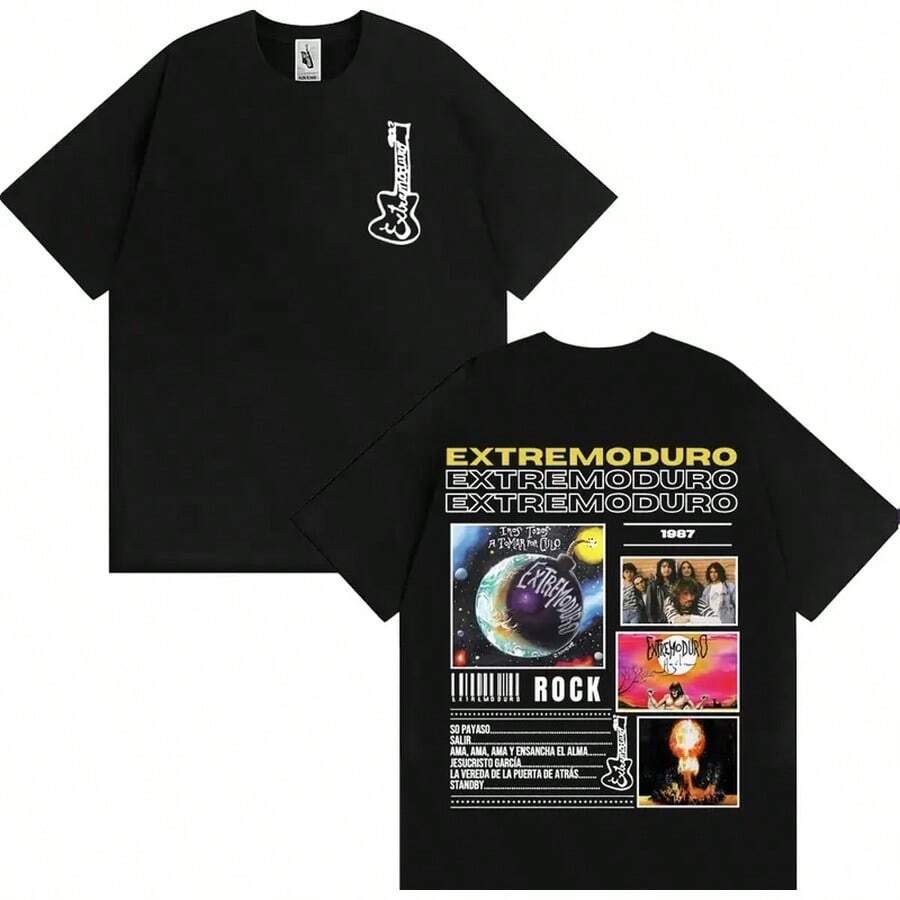 Camiseta de Tour de Rock Band EXTREMODURO para Hombres y Mujeres, Camiseta Vintage de Manga Corta de Moda, Camiseta Holgada Oversized de Verano Pop - Negro - Ver 1