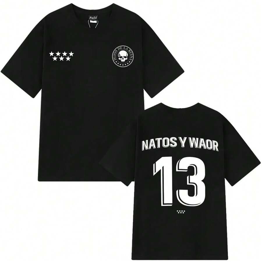 Rapper T-Shirt NATOS WAOR 13, Vintage Hip Hop Fashion T-Shirt, Clothing For Men And Women, Oversized Cotton T-Shirt For Summer, Street Top - Black - View 1