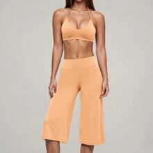 Women's 2 Pieces Summer Set, Tank Top With Short Wide-Leg Pants, Suitable For Vacation, Date And Daily Wear. Sports Outfit - Orange - View 6