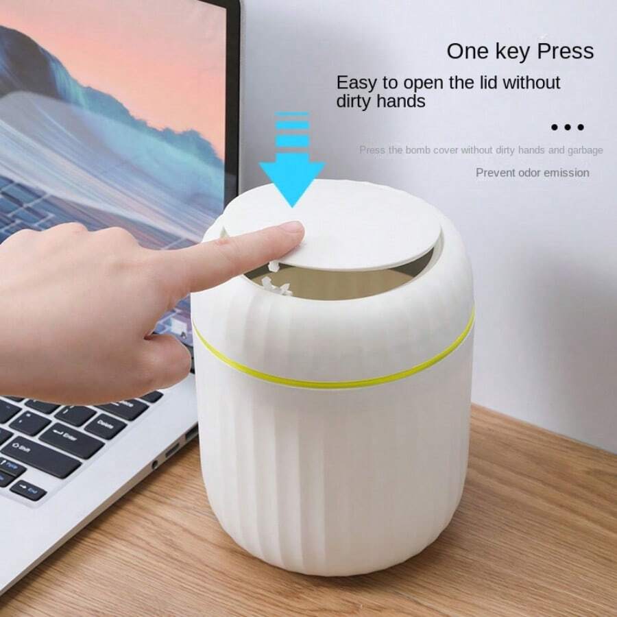 迷你桌面垃圾桶，翻蓋設計防止異味散發，可收納果皮、紙屑等桌面廢物，保持桌面整潔，適用於浴室、居家書桌、咖啡桌、辦公室、客廳