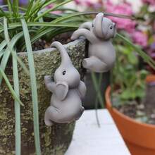 2pcs Resin Elephant Planter Edge Hanging Decor, 2 Different Poses Elephant Planter Edge Ornaments, Mini Potted Plant Accessories, Suitable For Balcony, Garden And Indoor Greenery Display, Desktop, Patio And Shelf Decoration - Elephant Flower Pot Hanger - View 6