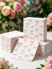 40pcs/60pcs/80pcs/100pcs/200pcs/Light Pink Bow Small Party Napkins | Decorative Cocktail Napkins, Holiday Decor | Premium Party Tabletop Decoration | Elegant Party Supplies - Multicolor - View 1