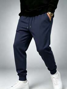 Men's Outdoor Jogging Sweatpants, Elastic Waist Loose Tapered Leg Casual Sports Pants - Blue - View 1