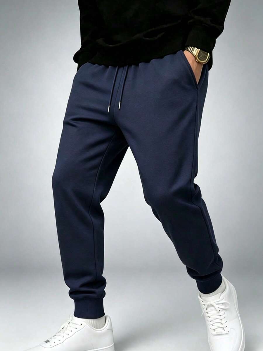 Men's Outdoor Jogging Sweatpants, Elastic Waist Loose Tapered Leg Casual Sports Pants - Blue - View 1