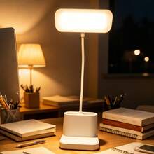 1 pieza Lámpara de escritorio con cuidado ocular LED, lámpara de mesa pequeña con enchufe/recargable, adecuada para dormitorio de estudiante, escritorio de estudio, lámpara de lectura de mesita de noche con soporte para bolígrafo - Portalápices - Ver 14