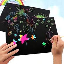 10/20/40pcs 32K Magic Scratch Paper With Bamboo Pen, Rainbow Art Craft Paper Set, Perfect Gift For Birthday, Holiday, Halloween And Christmas - Rainbow - View 3