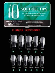 600pcs Full Coverage Press-On Nail Tips, Pointed, Almond, Square, Coffin, French Style Fake Nails, Soak-Off Gel Extension Nail Tips, Capsule Pack DIY Press-On Nail Supplies Handmade Press On Nails - Clear - View 2