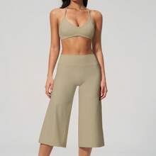 Women's 2 Pieces Summer Set, Tank Top And Short Wide Leg Pants, Suitable For Vacation, Date And Daily Wear. Sports Outfit - Khaki - View 4