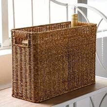 Nordic Style Artificial Rattan Narrow Tall Storage Basket, Handwoven Rectangular Multi-Function Storage Basket With Lid, Suitable For Magazines, Books, Documents, Can Be Used As Bookshelf Basket, Wall/Sofa/Side Gap Corner Storage Box, For Living Room - Multicolor - View 6