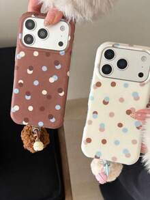 Blue, Brown, Beige Simple Polka Dot Contrast Color Korean Style Phone Case Compatible With Apple 17 Pro Max, 15 New Version, 16 Pro, Suitable For Women, Shock-Proof Full Coverage Protection - Brown - View 3