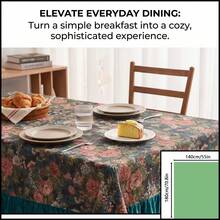 1pc Dark Green Vintage Rose Jacquard Tablecloth With Dark Green Ruffle Edge, Lightweight Luxury Vintage Style Jacquard Fabric, Rectangular Shape, Dark Green Ruffle Edge Splicing Detail Decoration, Functional Home Long Tablecloth Suitable For Family Breakfast, Brunch And Daily Dining Scenes - Green - View 14