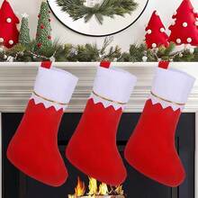 12pcs Red Felt Christmas Stockings, Christmas Fireplace Santa Socks, Christmas Tree Hanging Socks, Decorative Gift Packaging - A - View 1