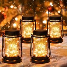 4pcs Solar Hanging Outdoor Lanterns, IP65, 600mAh Long-Lasting Battery, Super Bright Imported LEDs, High-Efficiency Solar Panel, 30 Warm White Fairy Lights, Vintage Mason Jar Design For Yard, Patio, Wedding & Christmas Decor - 4 件裝 - 查看 2