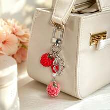 1pc/2pcs Women's Flocked Fruit Lychee Tomato Pendant Four-Leaf Clover Keychain Backpack Charm Bag Key Hanger - Multicolor - View 4