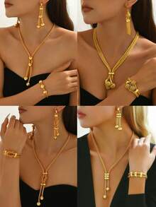 3 Sets Fashion Vintage Minimalist Personalized European & American Women's Evening Party Outfit (Random Accessory Placement) - Yellow Gold - View 21