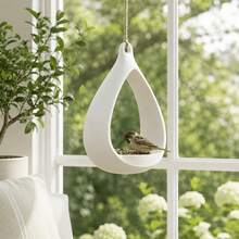 Mangeoire à oiseaux d'extérieur, mangeoire à oiseaux suspendue en forme de goutte d'eau minimaliste moderne surdimensionnée, plateau d'alimentation pour oiseaux sauvages de jardin imprimé en 3D moulé en une seule pièce, décoration de paysage de cour, d'arbre, de balcon, cadeau pour les passionnés d'observation des oiseaux, blanc minimaliste, 1 pièce - A - Voir 8