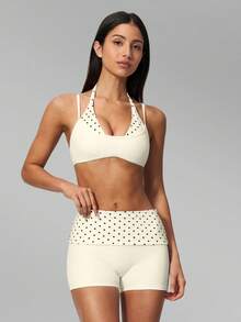 MFVIM Women's 2-Piece Yoga Set, Vintage 2 In 1 Camisole / Folded High Waist Slimming 3-Inch Shorts Anti-Exposure - Cream With Black Polka Dots - View 8