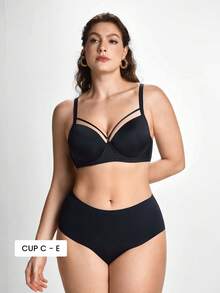 Slumbrini Sujetador sólido con diseño hueco y sujetador inalámbrico para mujer de talla grande, con efecto de elevación - Negro - Ver 1